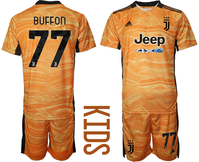 Youth 2021-2022 Club Juventus orange yellow goalkeeper #77 Soccer Jersey->youth soccer jersey->Youth Jersey